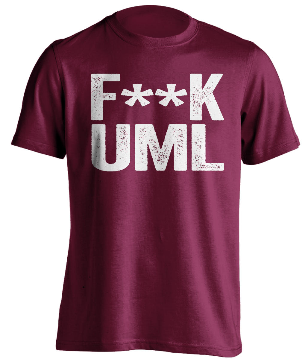 fuck uml lowell umass minutemen maroon tshirt censored