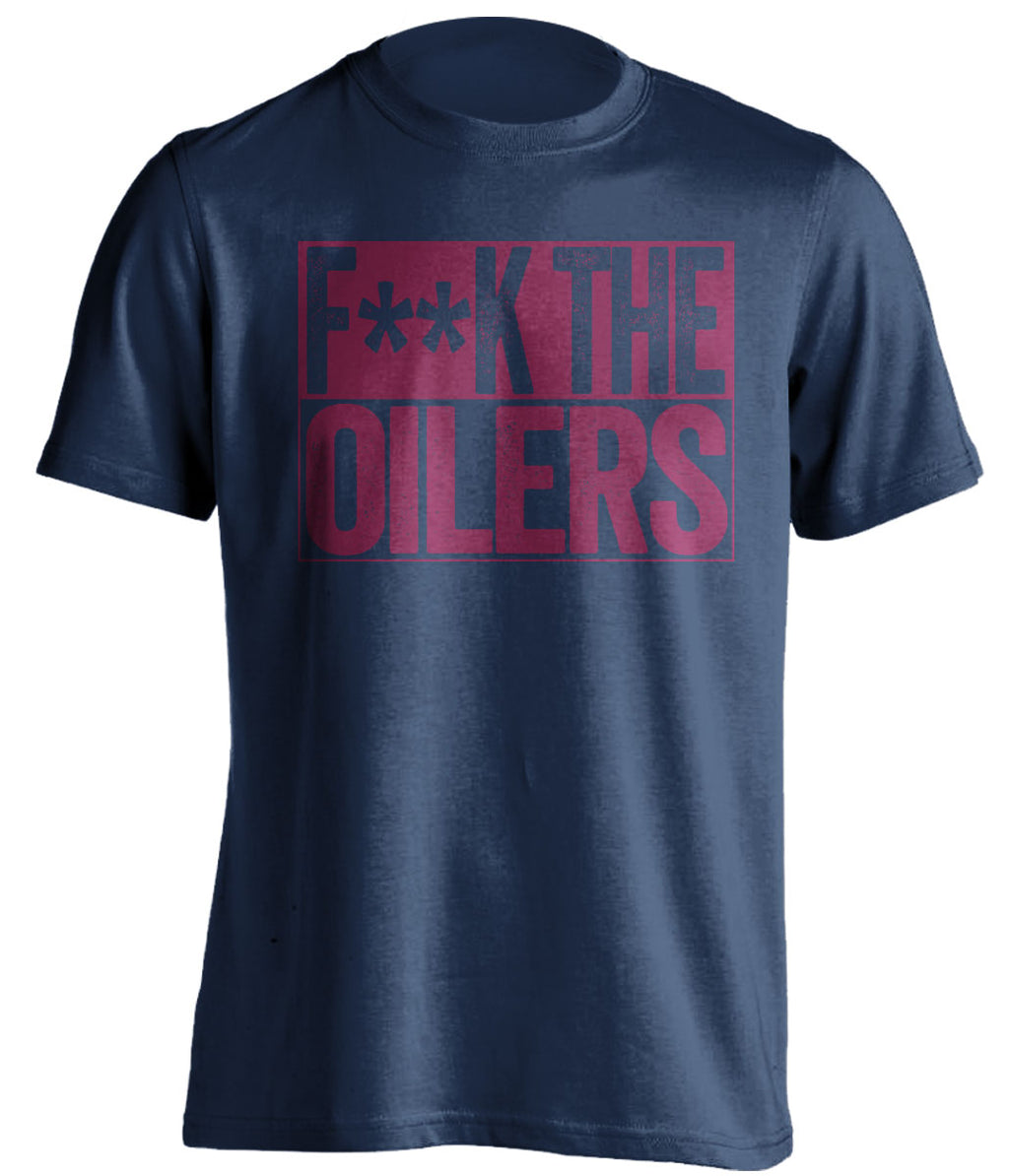 fuck the oilers navy and red tshirt censored