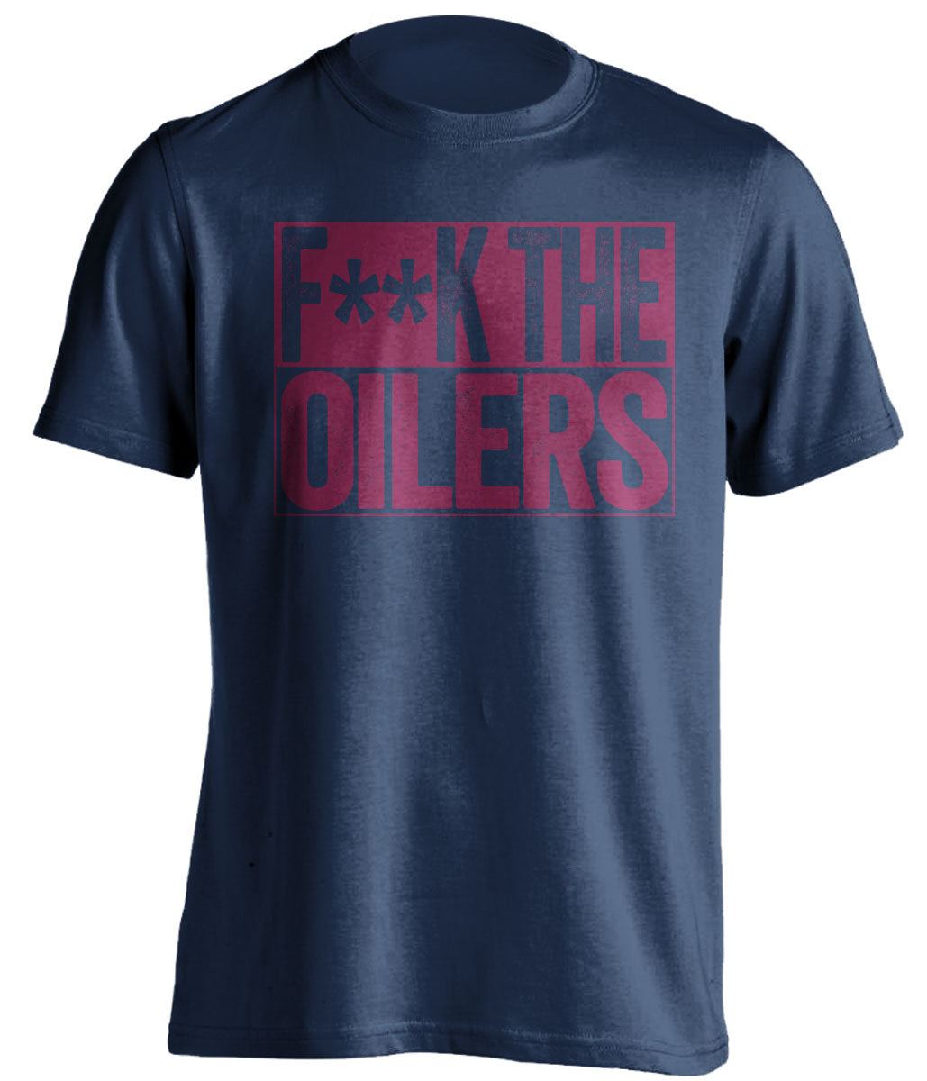 fuck the oilers navy and red tshirt censored