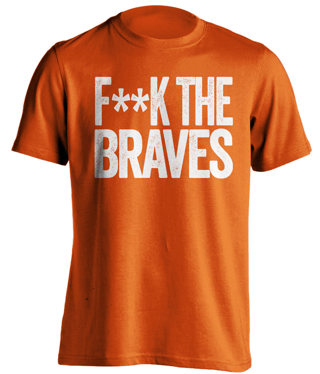fuck the braves censored orange tshirt for miami marlins fans