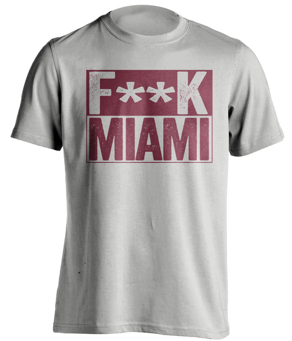Fuck Miami - Miami Haters Shirt - Cardinal Red and Old Gold - Box Design - Beef Shirts