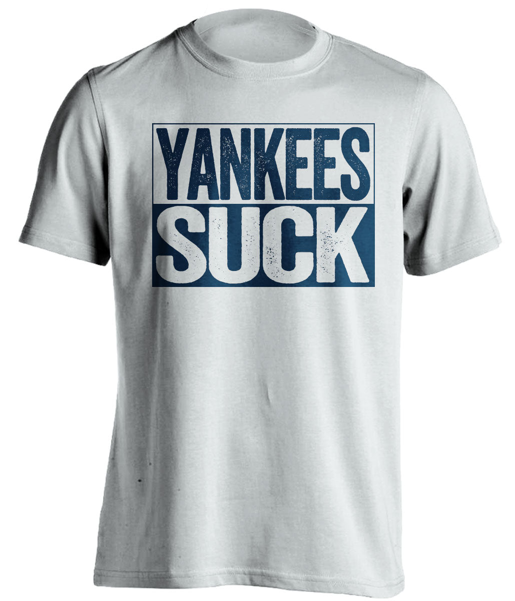 the yankees suck tshirt white shirt and blue text
