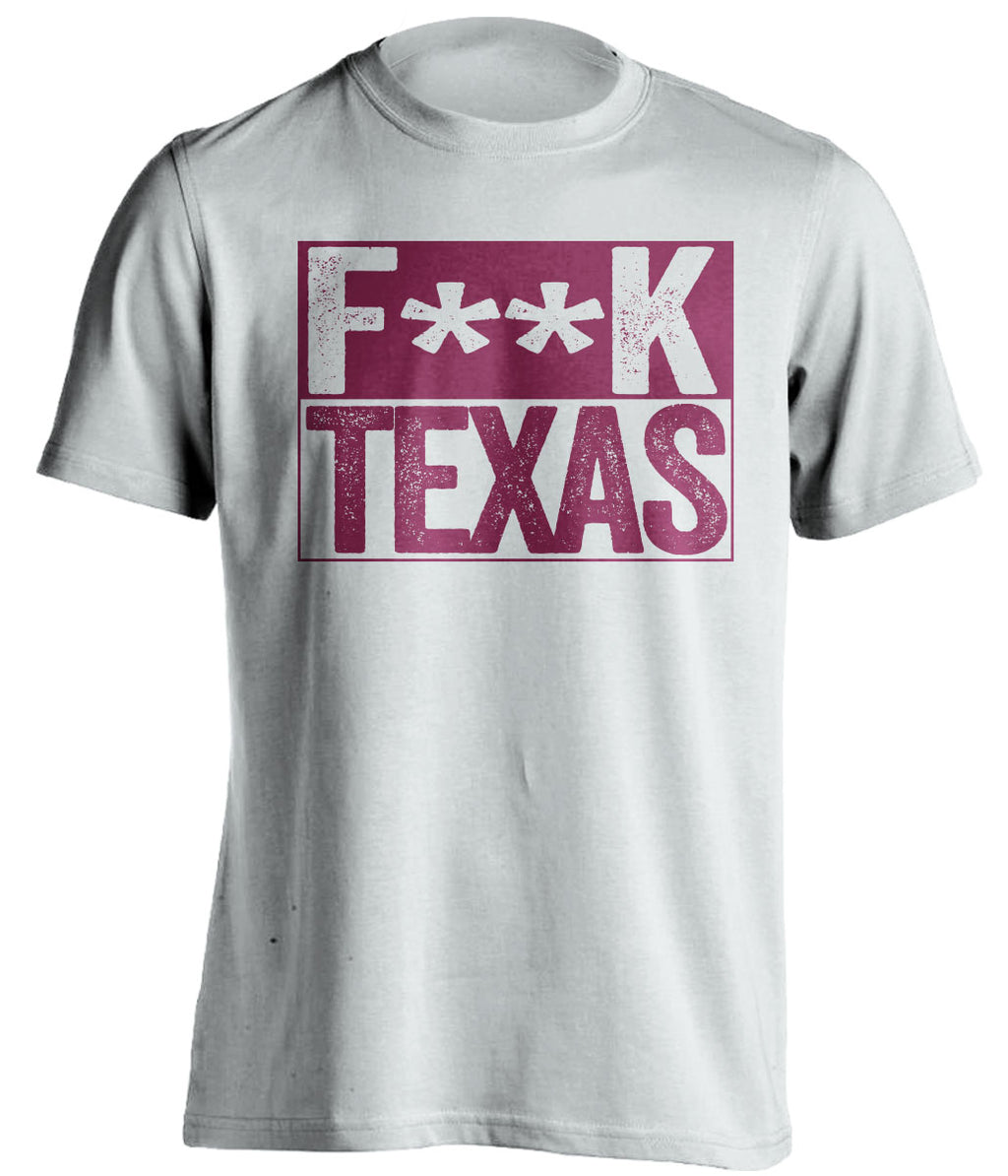 fuck texas white and cardinal red tshirt censored
