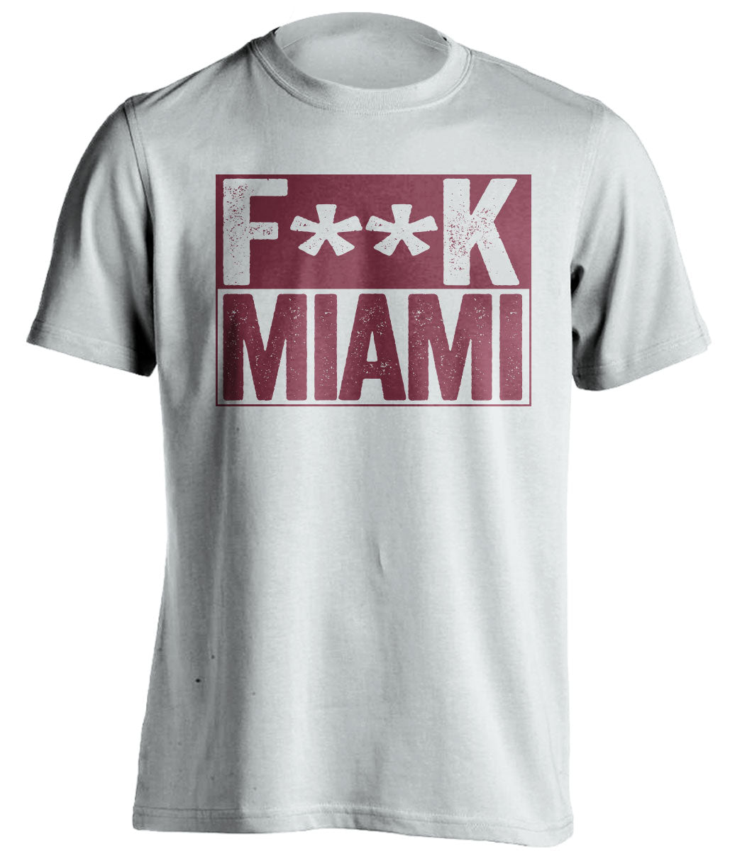 Fuck Miami - Miami Haters Shirt - Cardinal Red and Old Gold - Box Design - Beef Shirts