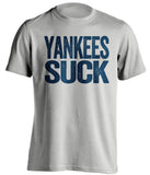 grey shirt that says yankees suck