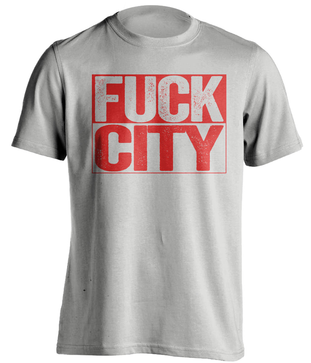 FUCK CITY - Manchester United FC Fan T-Shirt - Box Design - Beef Shirts