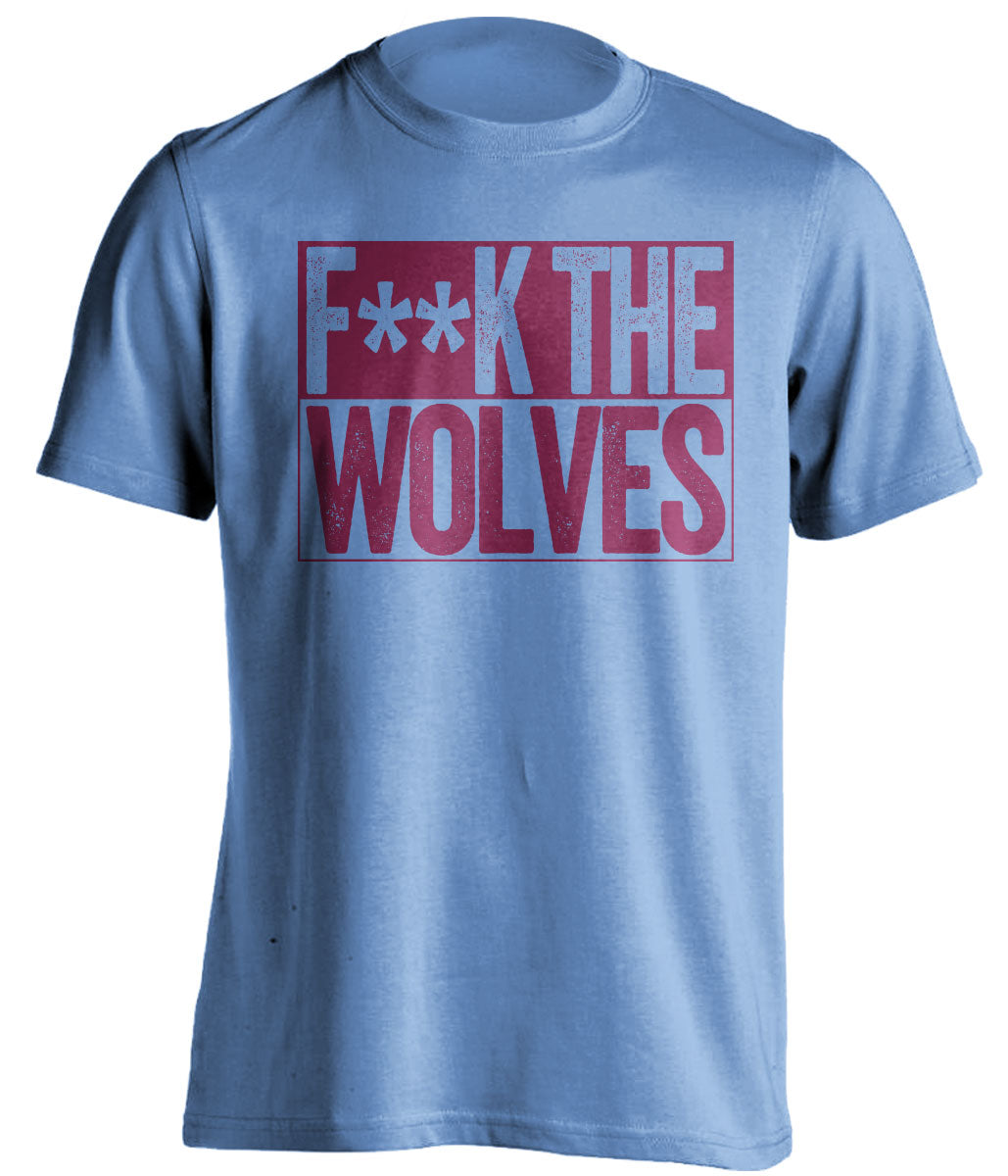 fuck the wolves blue and red tshirt censored