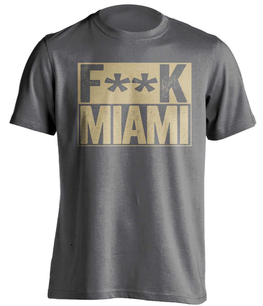 Fuck Miami - Miami Haters Shirt - Navy and Old Gold - Box Design - Beef Shirts