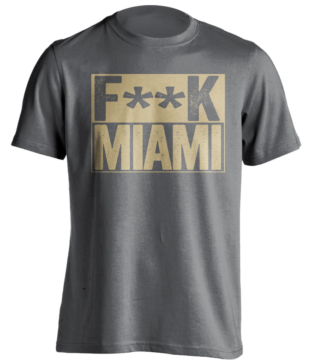 Fuck Miami - Miami Haters Shirt - Navy and Old Gold - Box Design - Beef Shirts