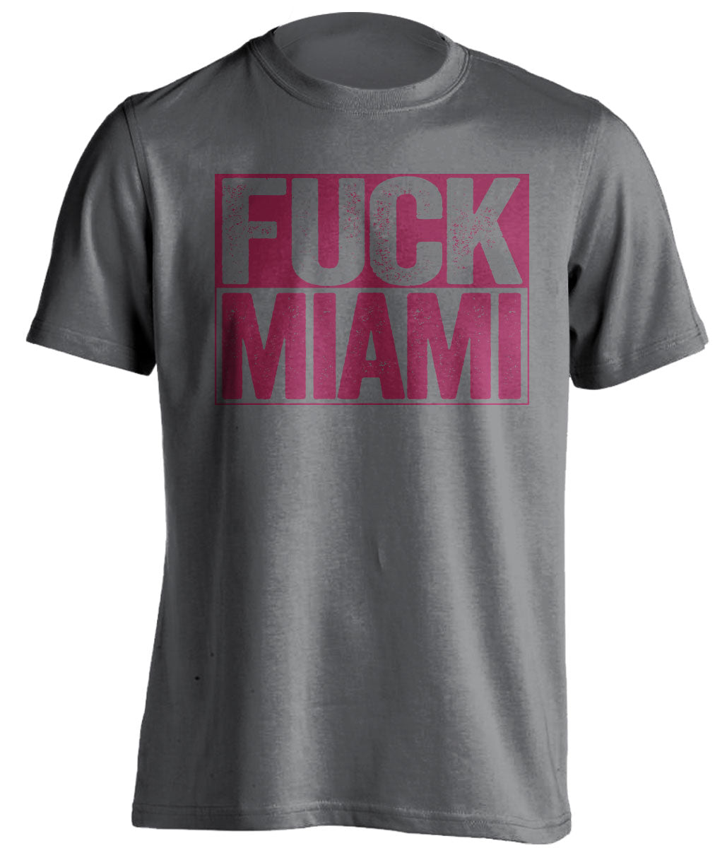Fuck Miami - Miami Haters Shirt - Maroon and Orange - Box Design - Beef Shirts
