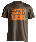 fuck belichick brown and orange tshirt censored