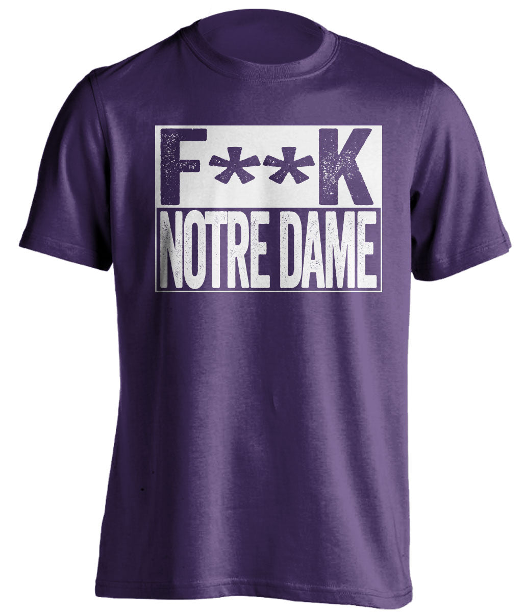 fuck notre dame purple and white tshirt censored