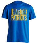 i hate the patriots blue and gold tshirt la rams fan