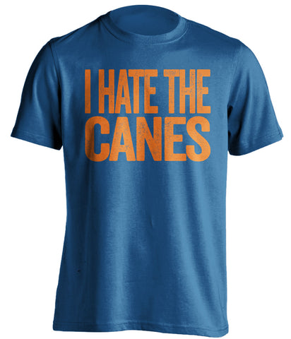 i hate the canes blue tshirt for florida gators fans