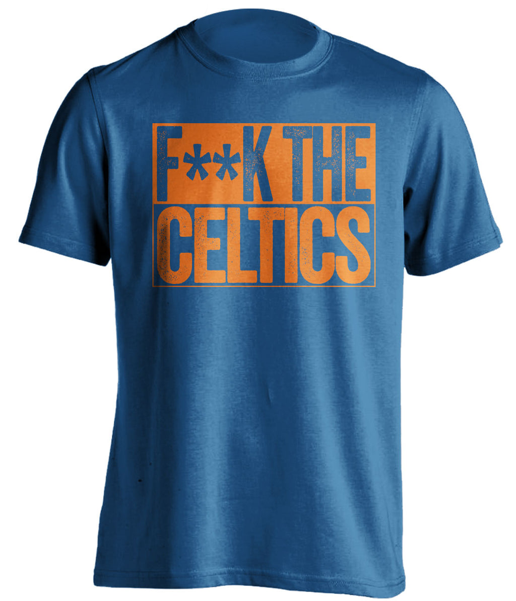 fuck the celtics new york knicks fan censored blue tshirt