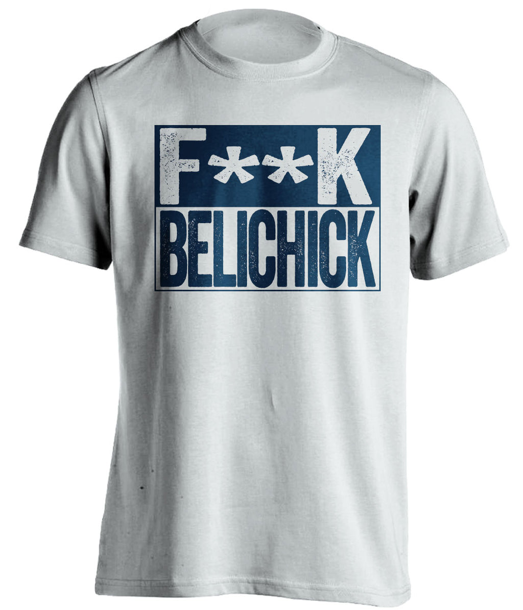 fuck belichick white and navy tshirt censored