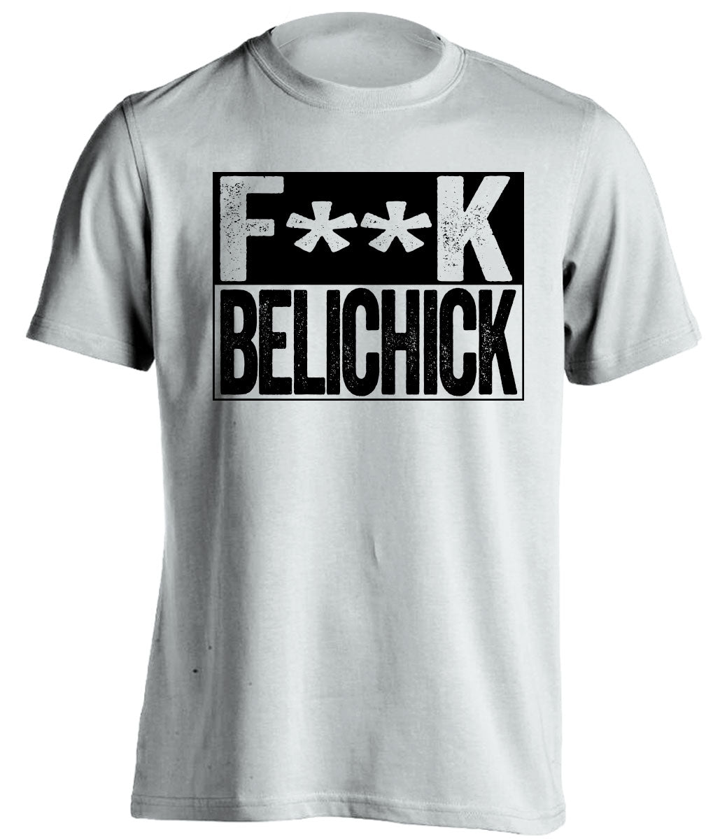 fuck belichick white and black tshirt censored