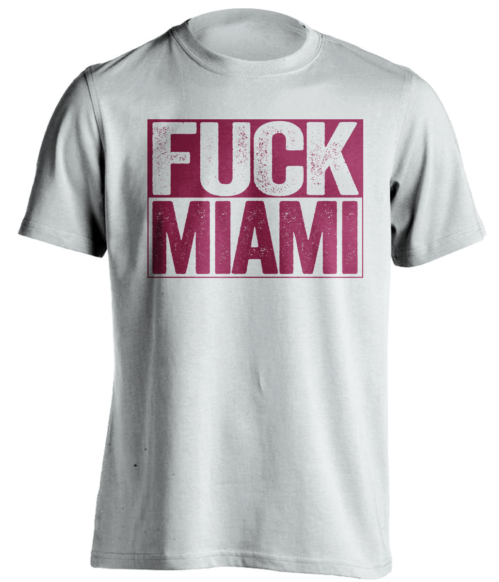 Fuck Miami - Miami Haters Shirt - Maroon and Orange - Box Design - Beef Shirts