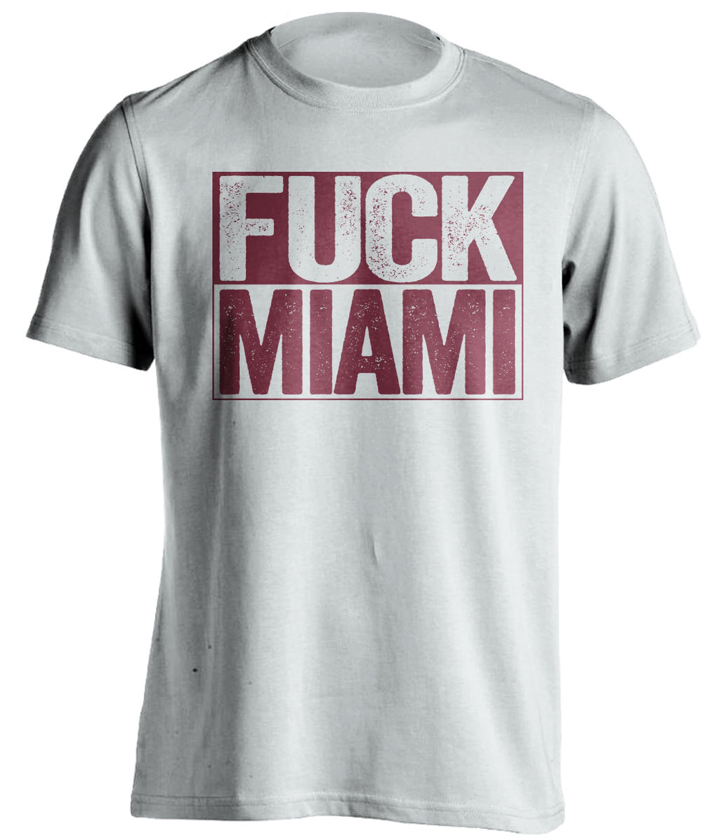 Fuck Miami - Miami Haters Shirt - Cardinal Red and Old Gold - Box Design - Beef Shirts