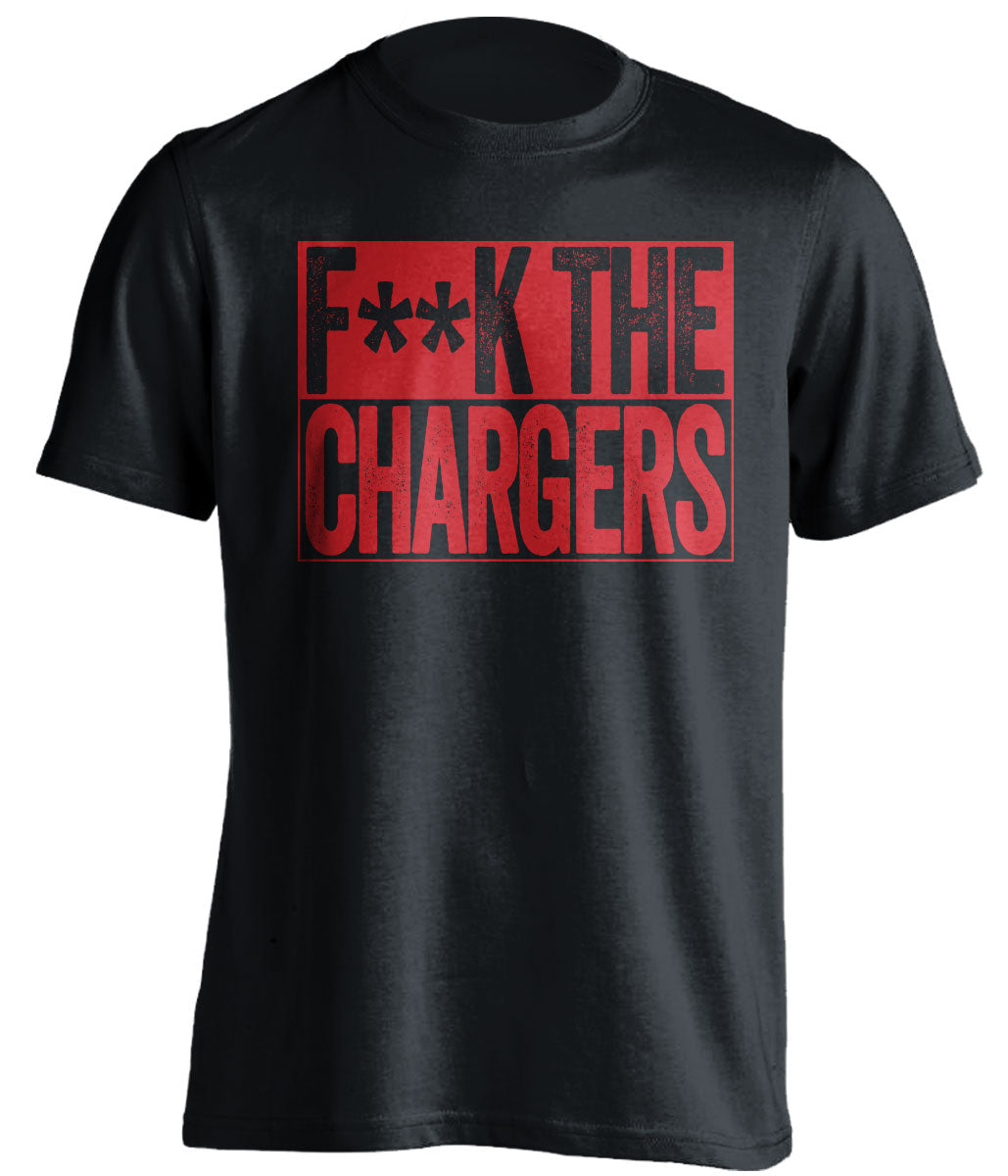 fuck the chargers black shirt kansas city chiefs fan censored
