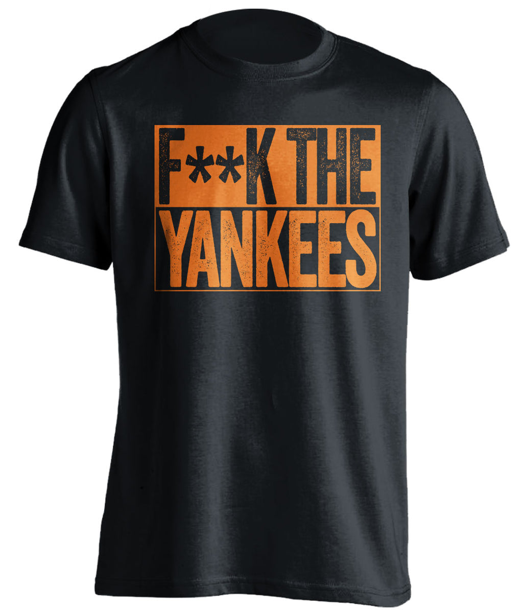 fuck the yankees black and orange tshirt censored