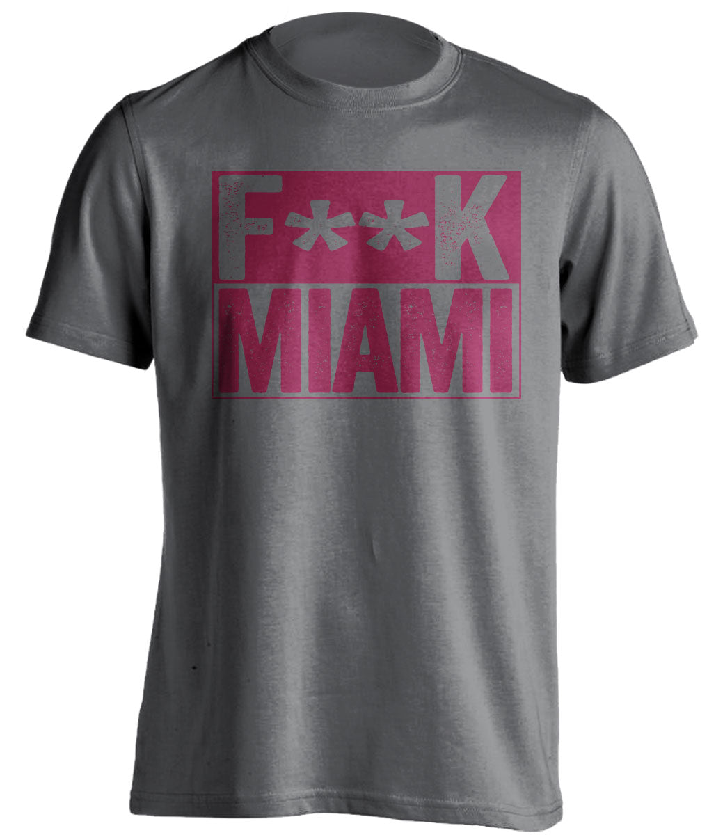 Fuck Miami - Miami Haters Shirt - Maroon and Orange - Box Design - Beef Shirts