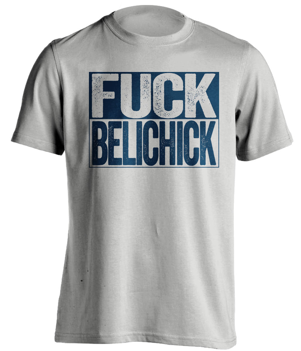 fuck belichick grey and navy tshirt uncensored