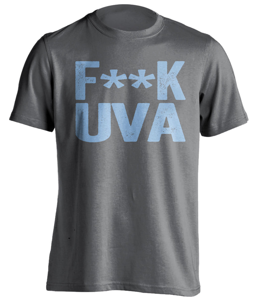 fuck uva UNC fan shirt grey and blue censored
