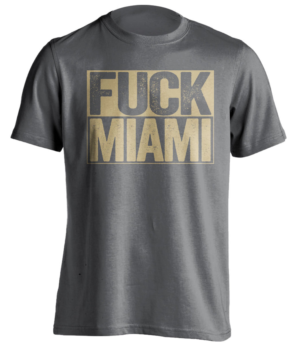 Fuck Miami - Miami Haters Shirt - Navy and Old Gold - Box Design - Beef Shirts