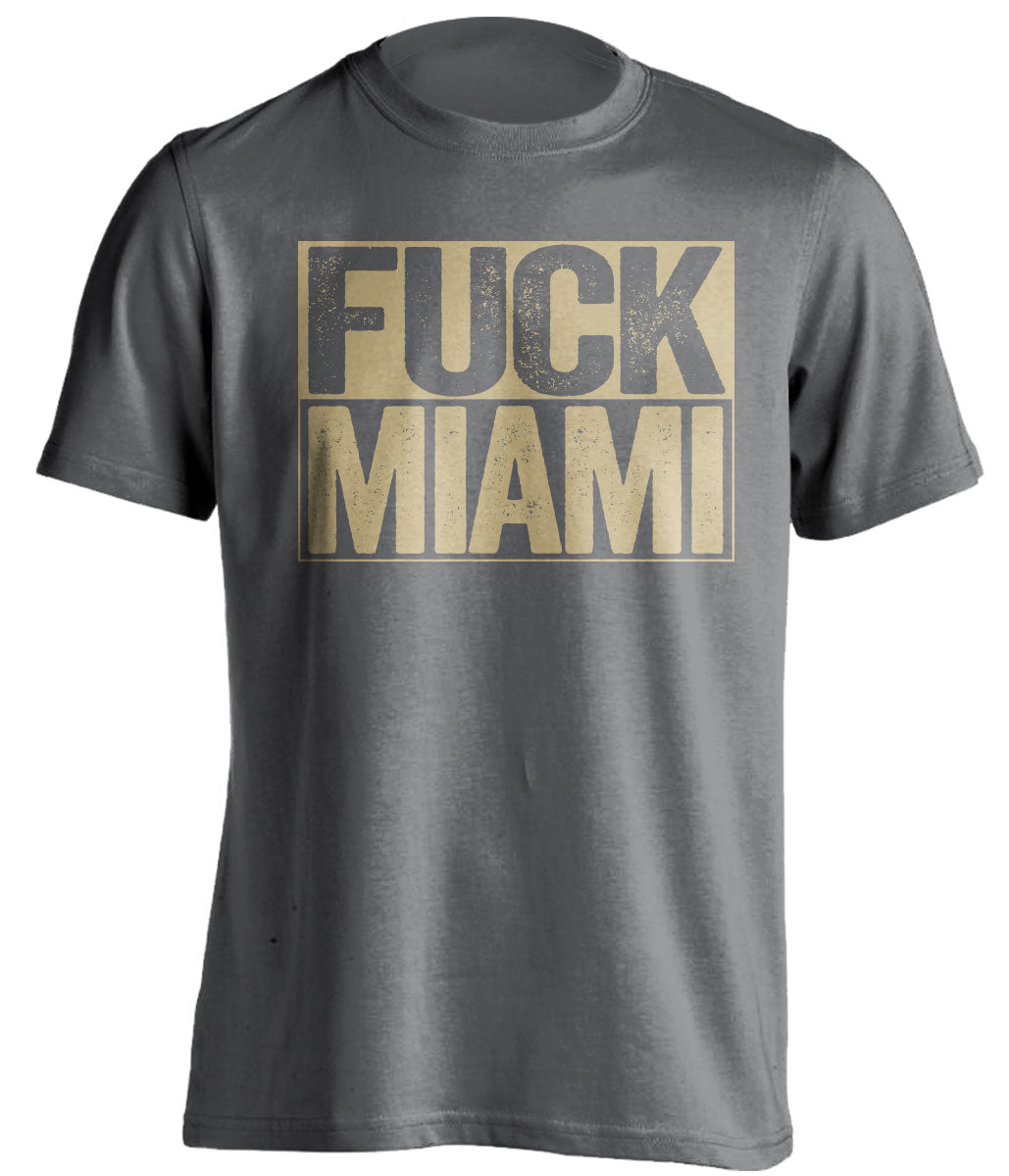 Fuck Miami - Miami Haters Shirt - Navy and Old Gold - Box Design - Beef Shirts