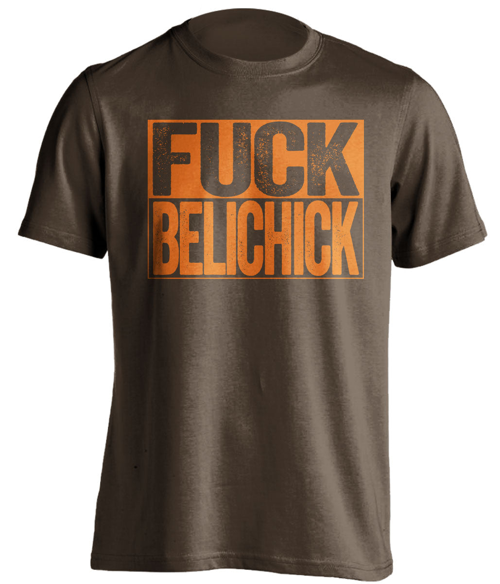 fuck belichick brown and orange tshirt uncensored