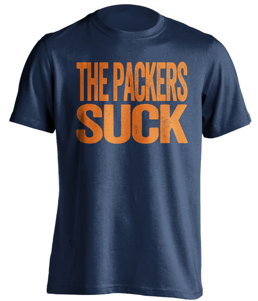 the packers sucks green bay chicago bears denver broncos blue shirt