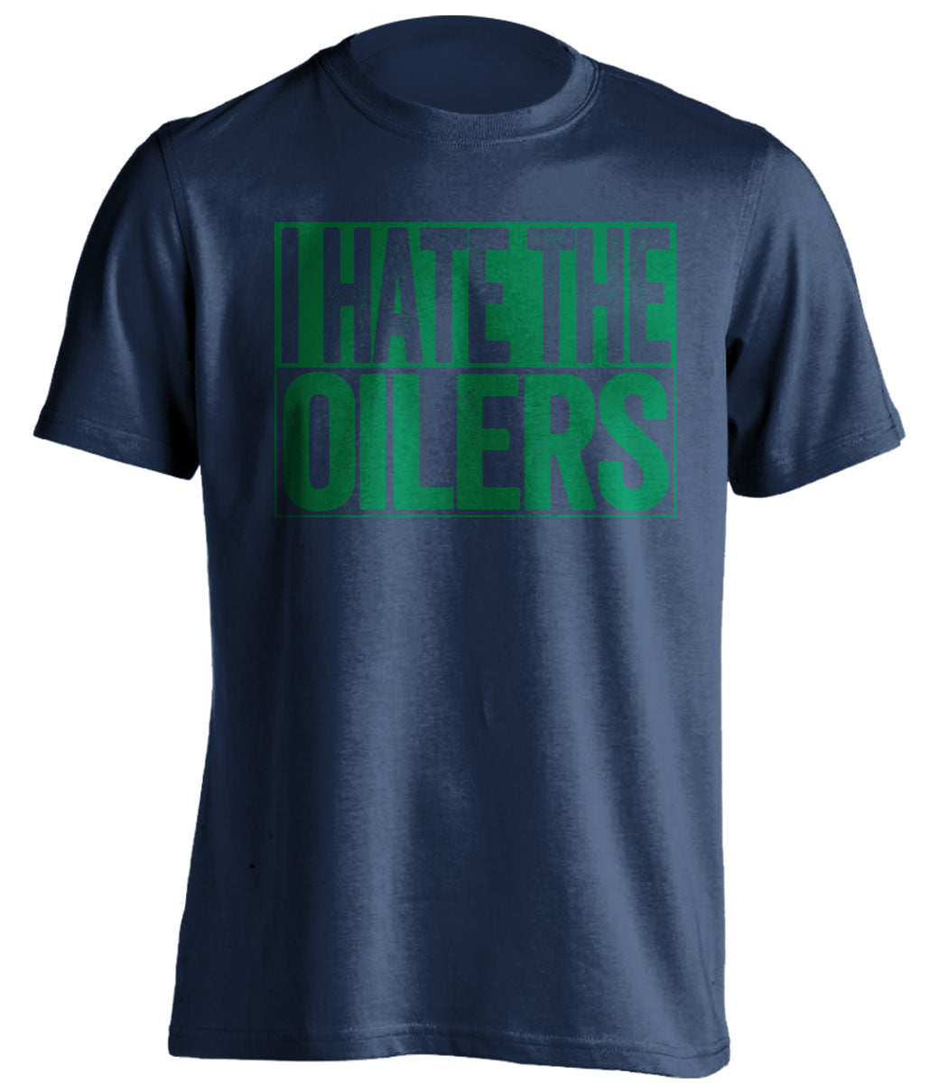 i hate the oilers navy and green tshirt