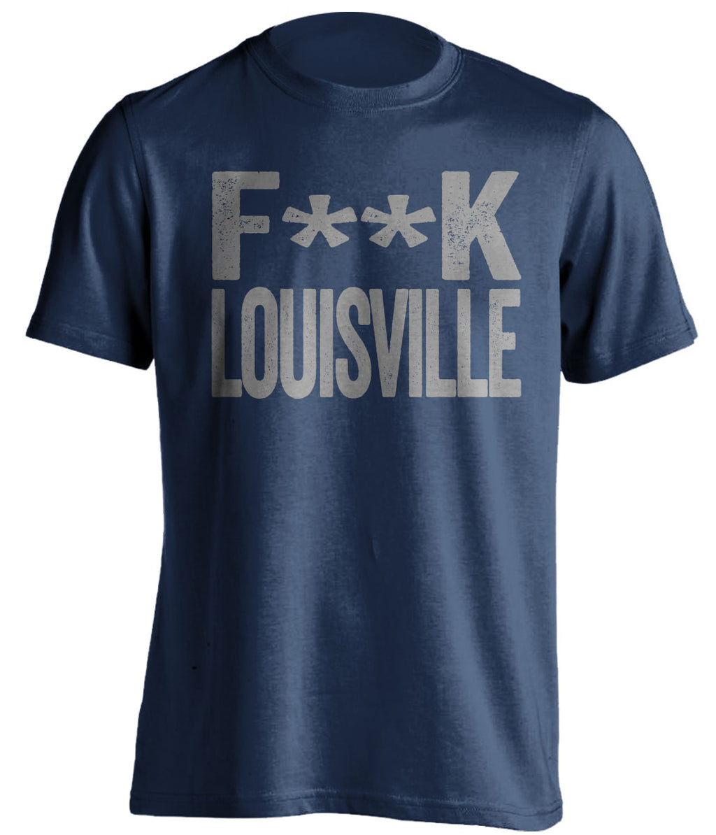 fuck louisville navy and grey tshirt censored