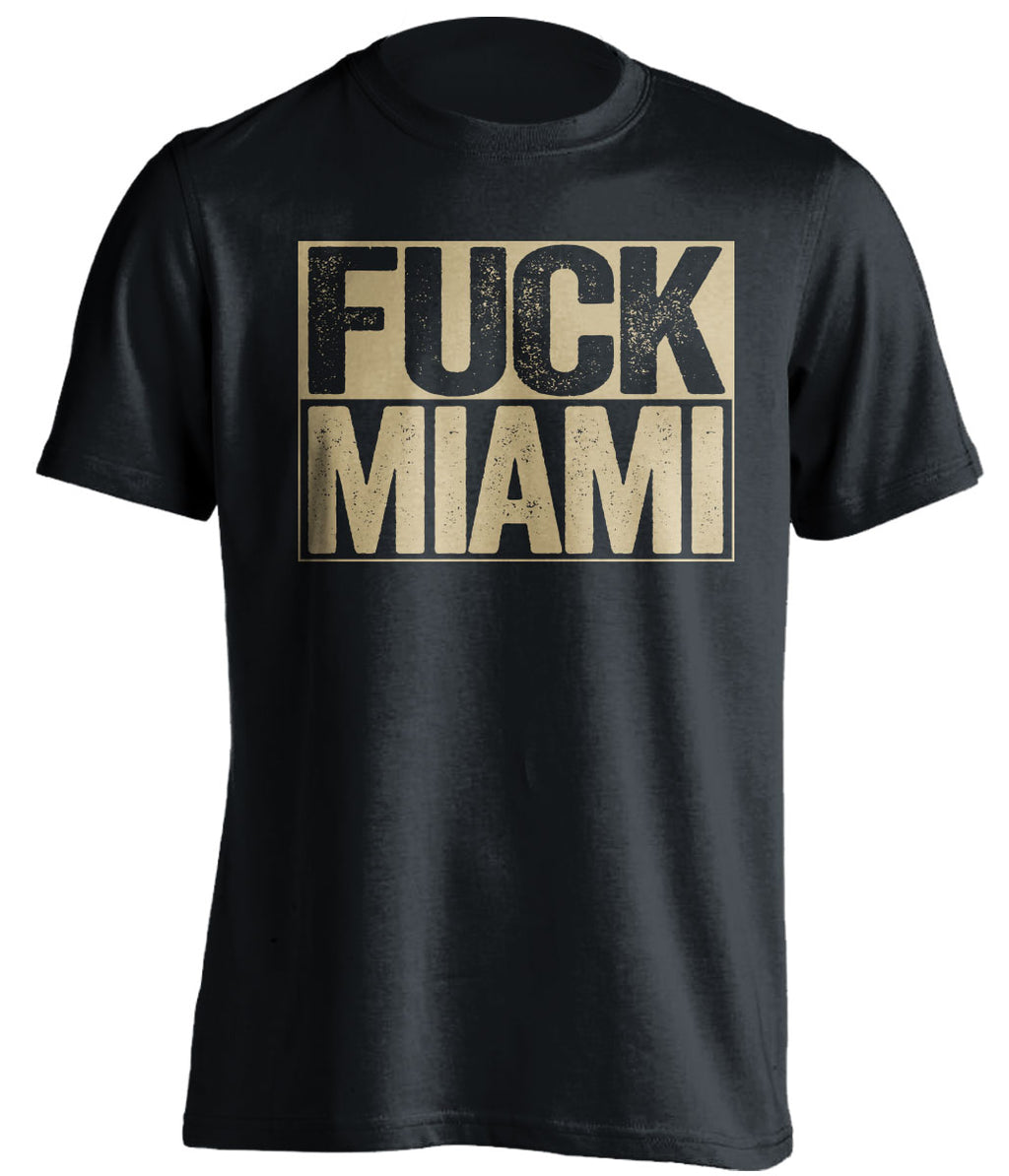 Fuck Miami - Miami Haters Shirt - Navy and Old Gold - Box Design - Beef Shirts