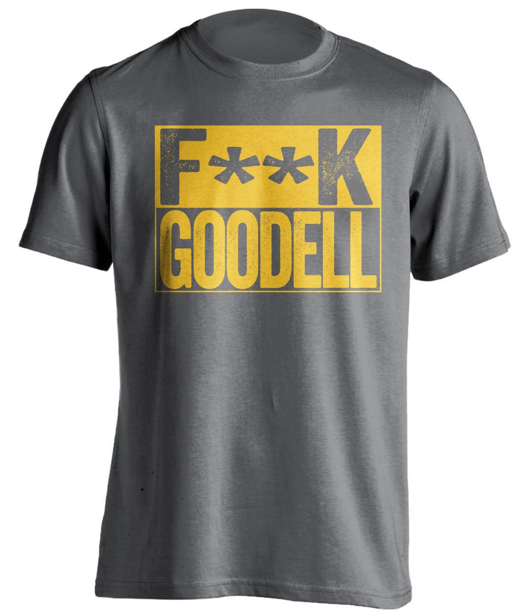 fuck goodell grey and gold tshirt censored
