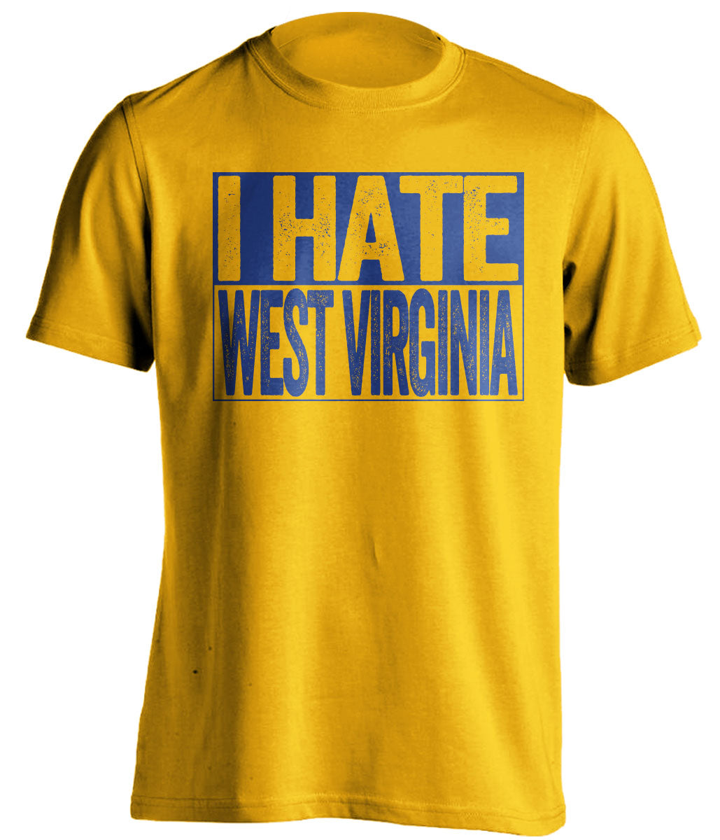 i have west virginia wvu mountaineers pittsburgh pitt panthers gold shirt