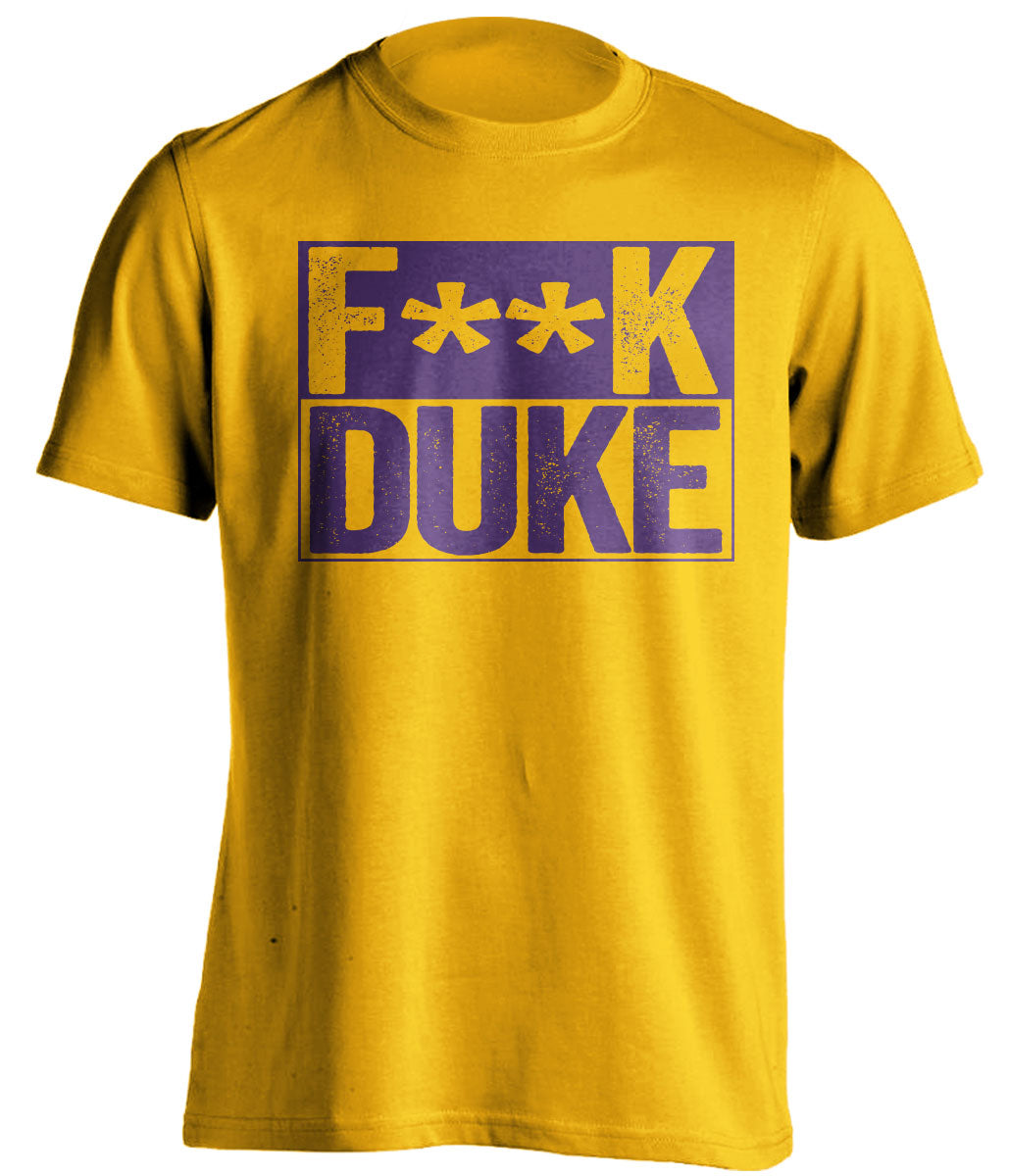 fuck duke gold and purple tshirt censored
