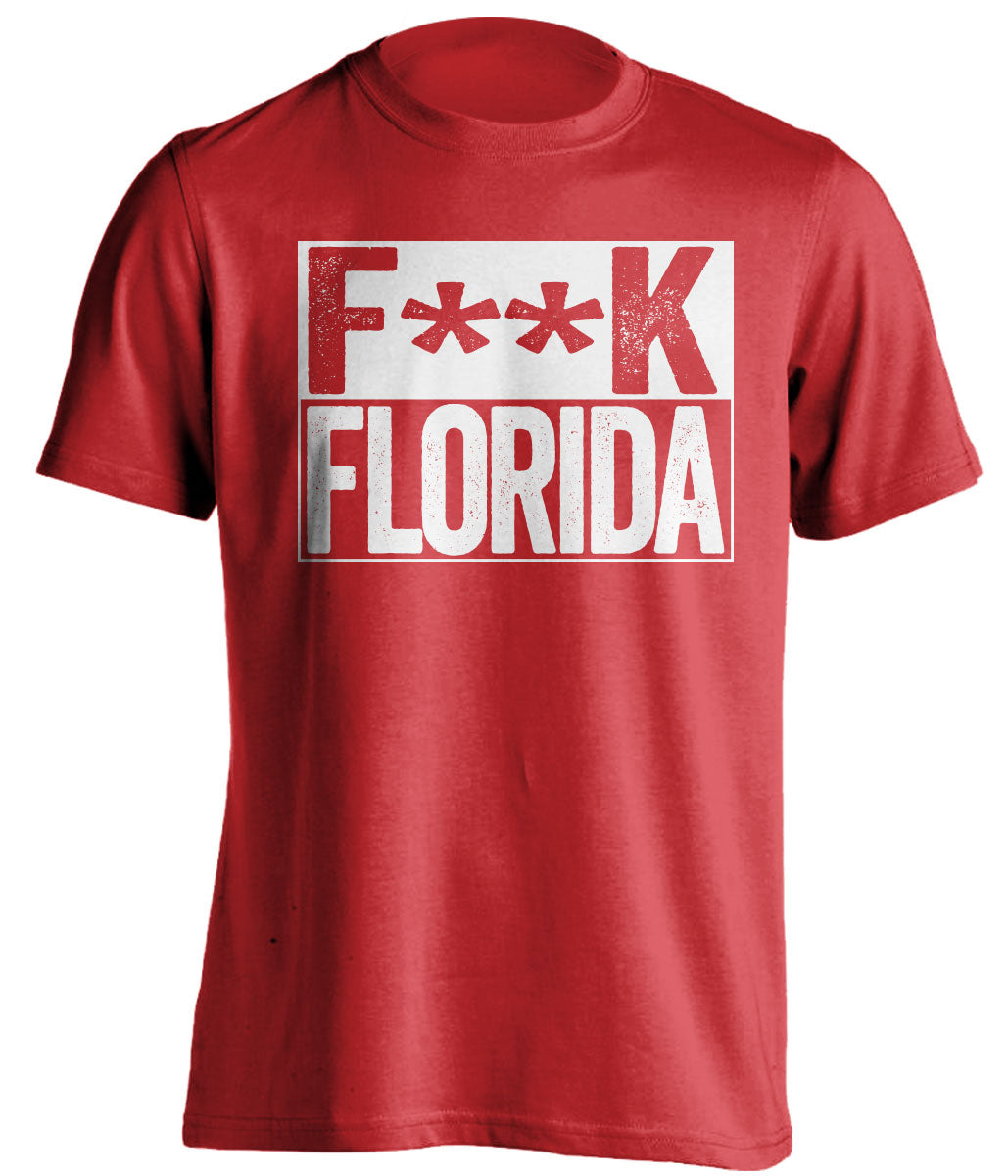 censored red shirt that say fuck florida with white text box