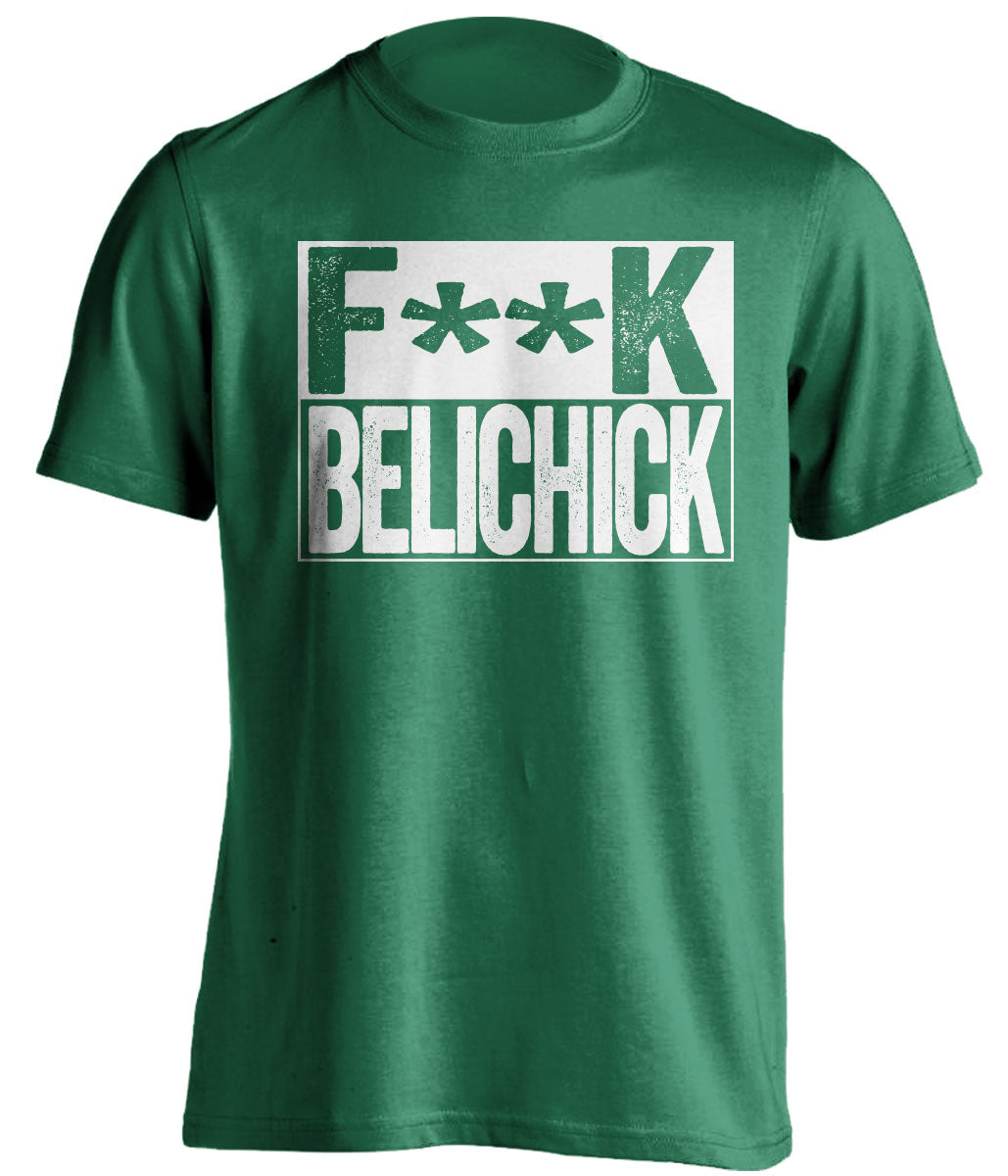 fuck belichick green and white tshirt censored
