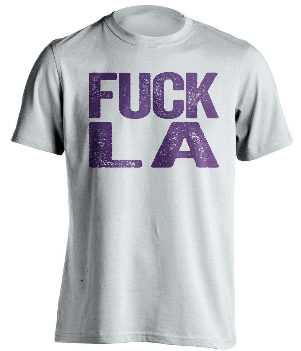 Fuck LA - Los Angeles Haters Shirt - Purple & White - Text Design - Beef Shirts