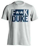 fuck duke white  and navy tshirt censored