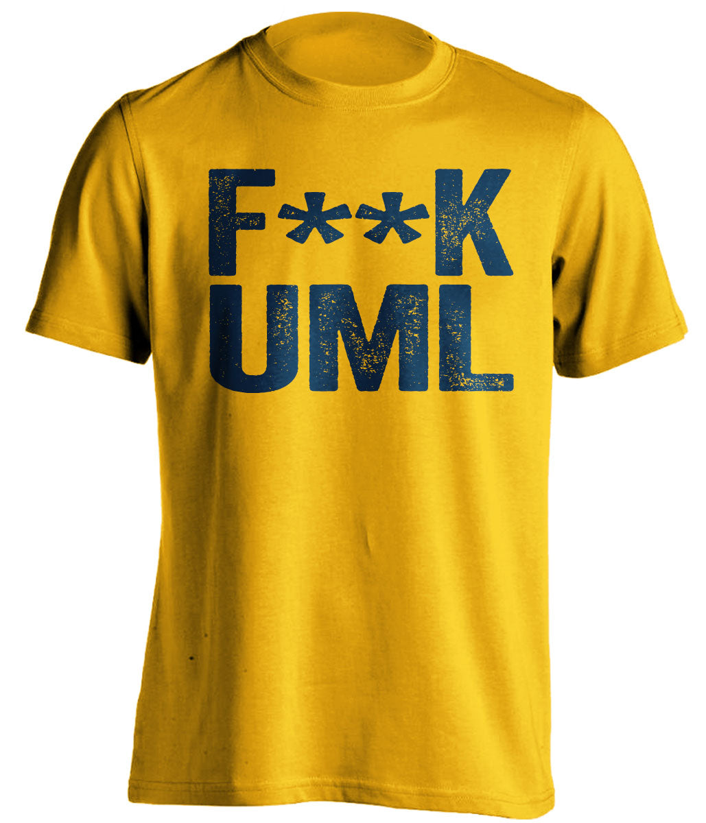 fuck uml lowell merrimack warriors gold tshirt censored