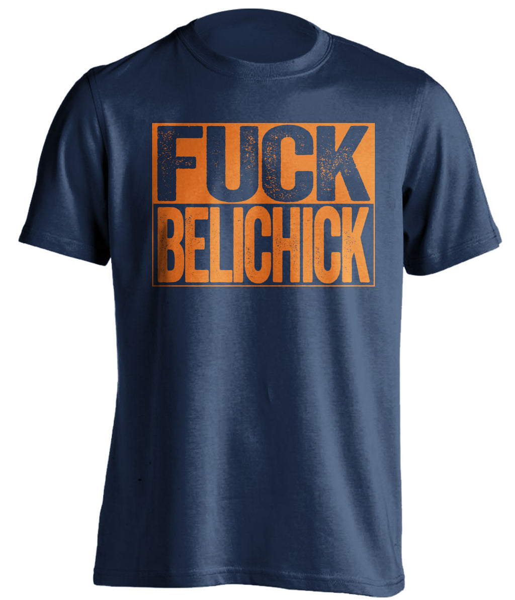 fuck belichick navy and orange tshirt uncensored