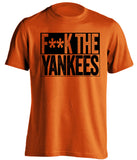 fuck the yankees orange and black tshirt censored
