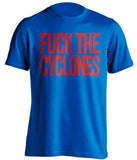 fuck the cyclones uncensored blue tshirt for jayhawk fans