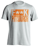 Fuck Pittsburgh - Pittsburgh Haters Shirt - Black and Orange - Box Design - Beef Shirts