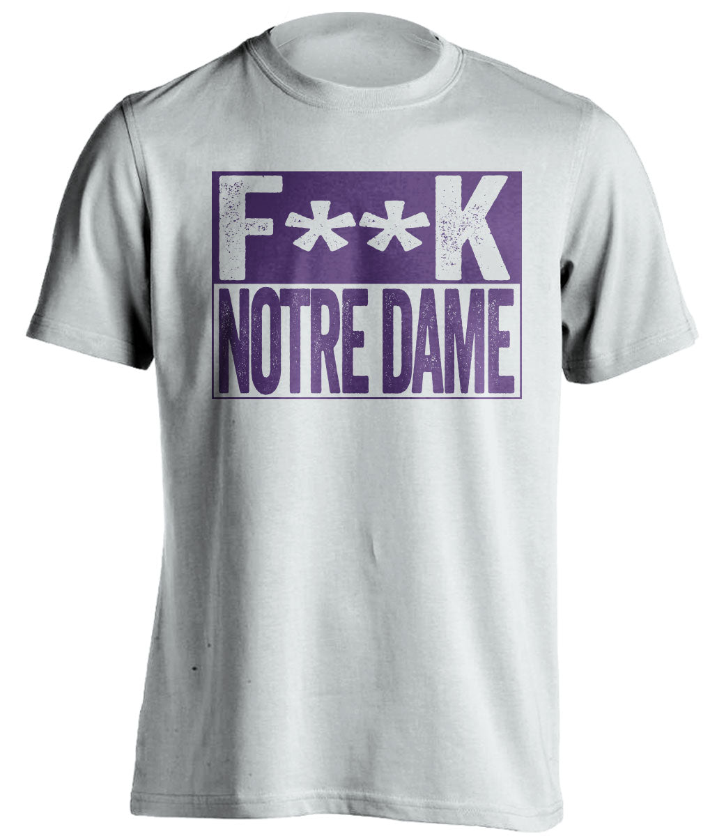fuck notre dame white and purple tshirt censored
