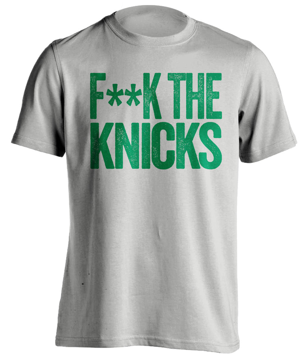 fuck the knicks boston celtics grey tshirt censored