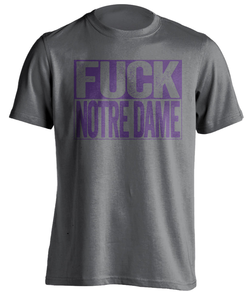 fuck notre dame grey and purple tshirt uncensored